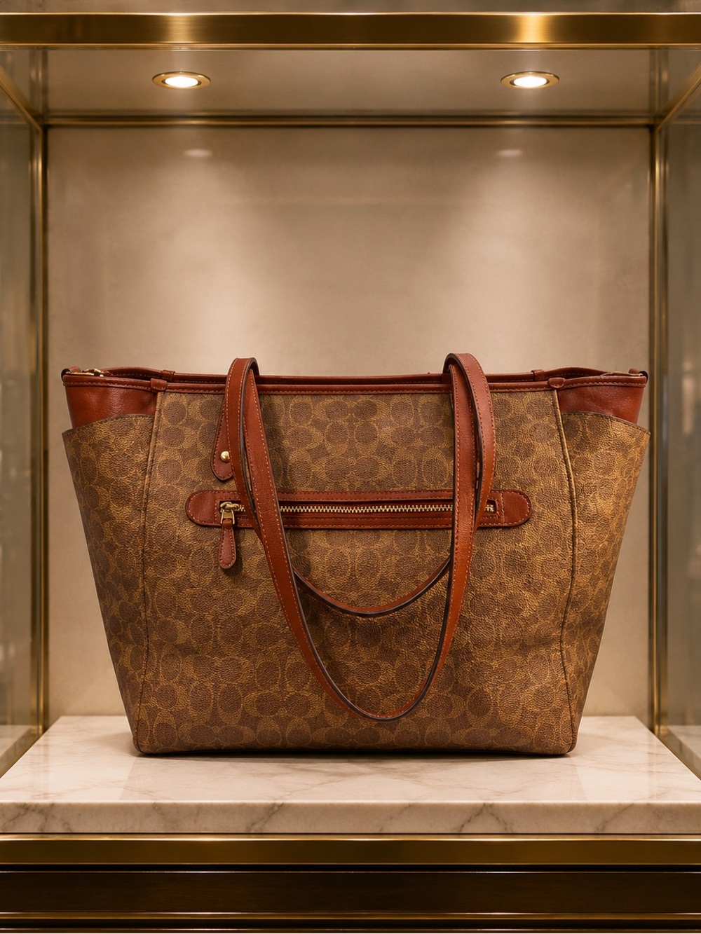 Coach Brown Signature Canvas Baby bag with Leather Trim style #79958